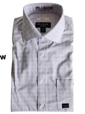 15 32/33 Slim Fit Shirt White Purple Blue Lavender Plaid Jos A Bank Traveler New